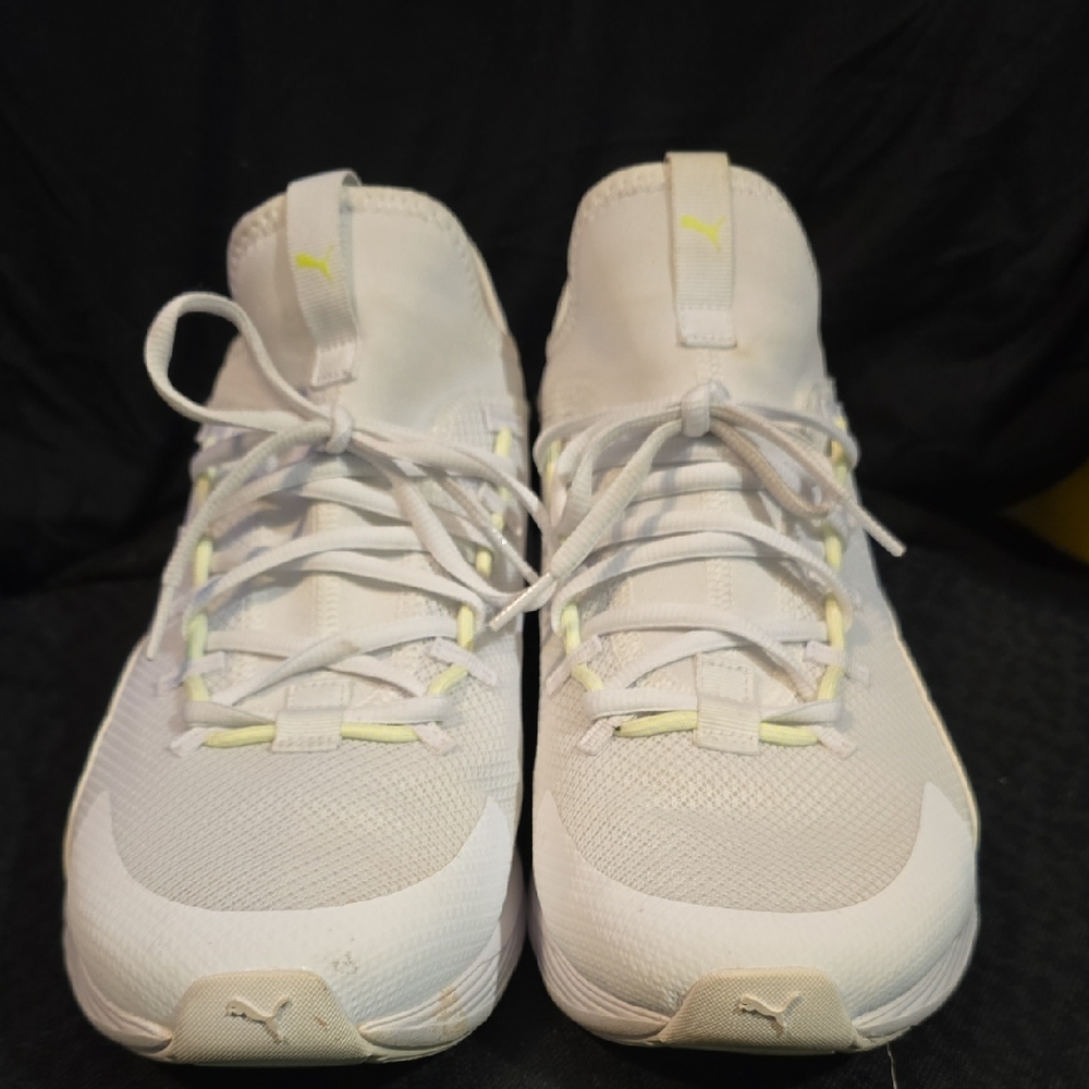 Puma White and Yellow High-Top Sneakers